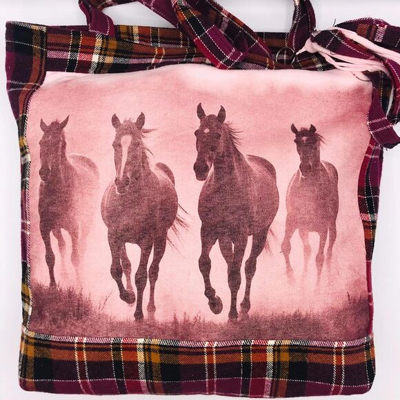 Handmade Tote Bag: Repurposed, Quilted Tote Horses Cottage Library Tote - Picture 2 of 7